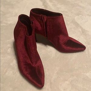 Red velvet heeled boots